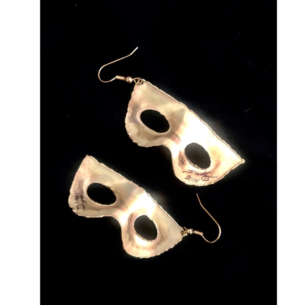 Artistic Gold Metal Mardi Gras Mask Earrings.
